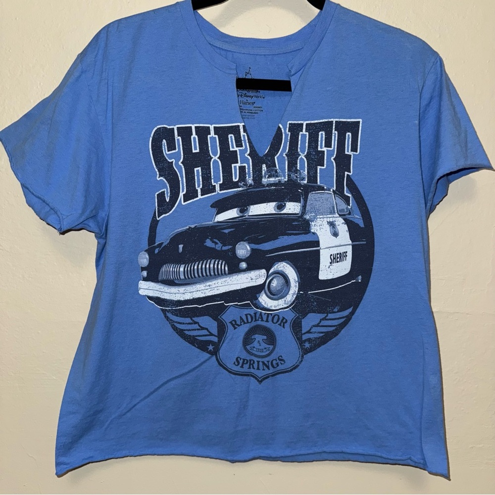 Distressed Cropped Disneyland Sheriff Cars Tee